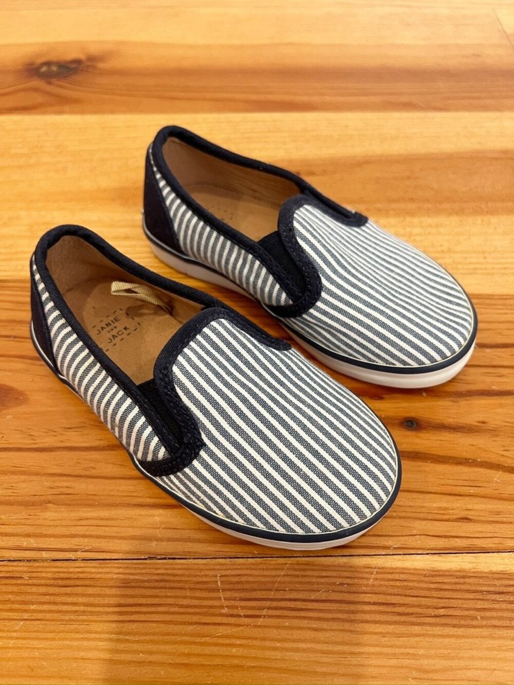Janie Jack Slip On Shoes Girls 8 Blue White Striped Nautical Casual Loafer Play
